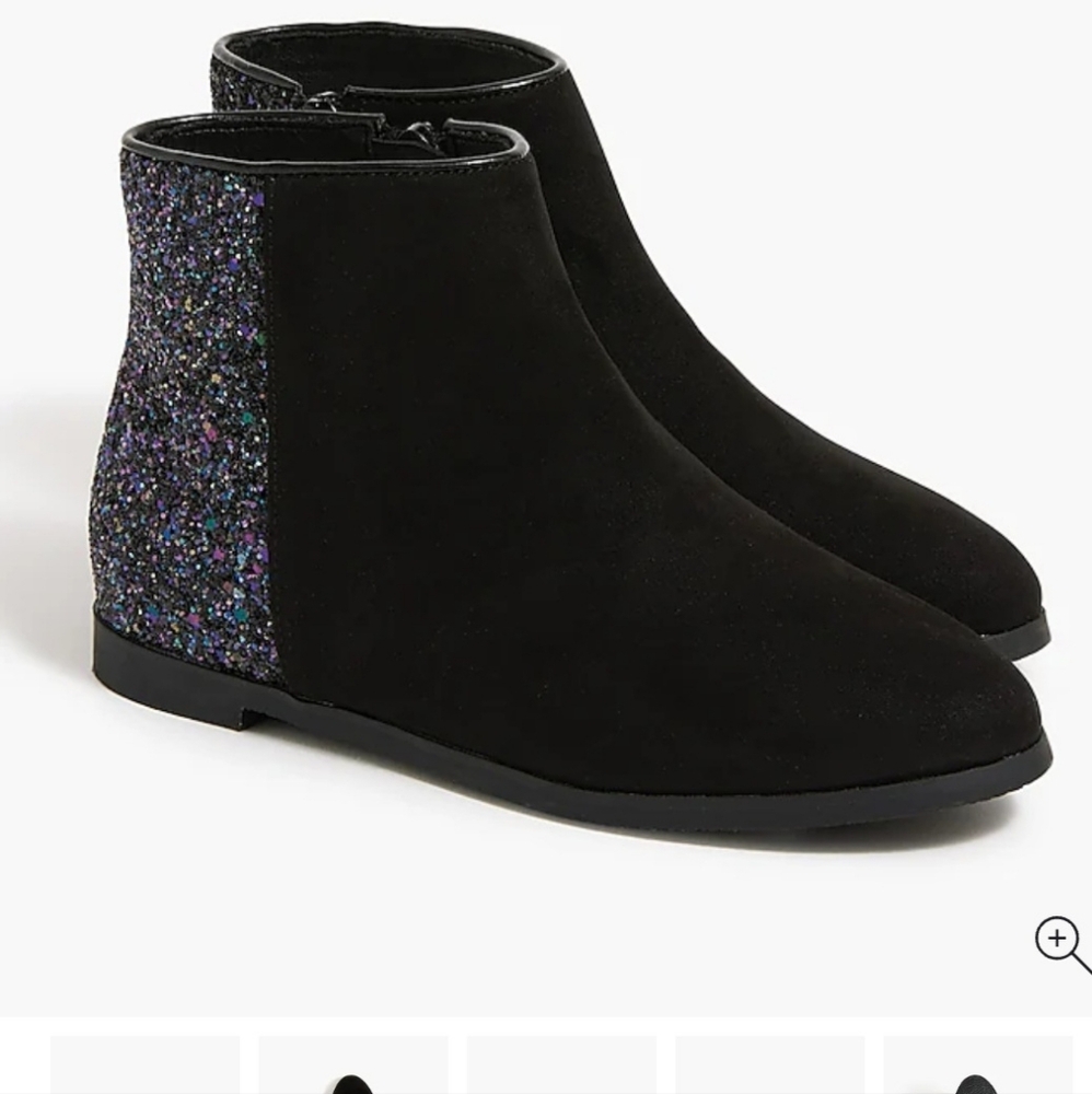 J Crew Factory Girls Black and Glitter Ankle Boots